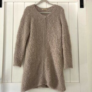 Italian Made Silvia Novelli Zip Up Mohair Wool Grey Beige Cardigan Jacket, Large